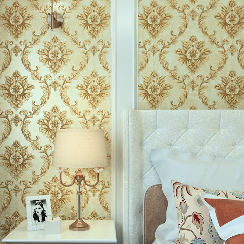Light-Color Leaf Wallpaper Roll Jacquard Glam Moisture Resistant Wall Art for Bedroom Beige Clearhalo 'Wall Decor' 'Wallpaper' 1225593