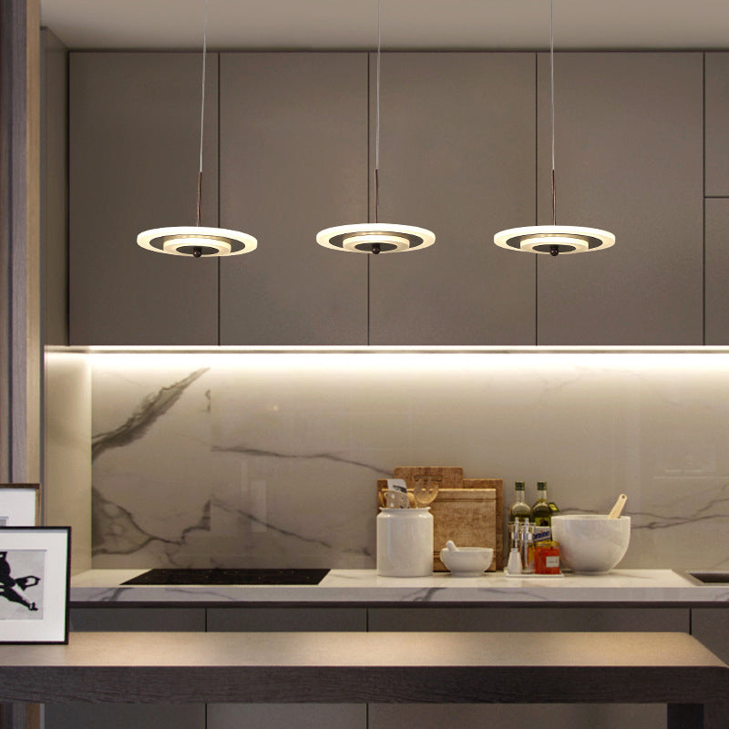 White/Brown Round Ceiling Light Modern LED 3/6-Light Acrylic Hanging Pendant in Warm/White/Natural Light Clearhalo 'Ceiling Lights' 'Modern Pendants' 'Modern' 'Pendant Lights' 'Pendants' Lighting' 123486