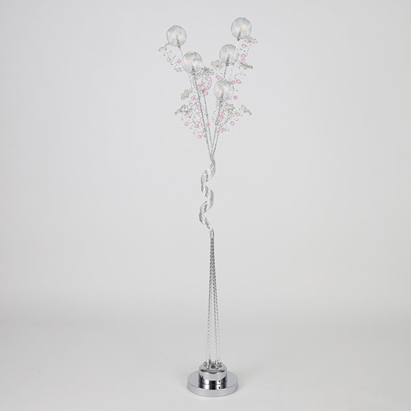 Tree Shape Aluminum Standing Lighting Decorative Living Room LED Floor Reading Lamp with Orb Detail in Pink/Silver, Warm/White Light Clearhalo 'Floor Lamps' 'Lamps' Lighting' 1272263
