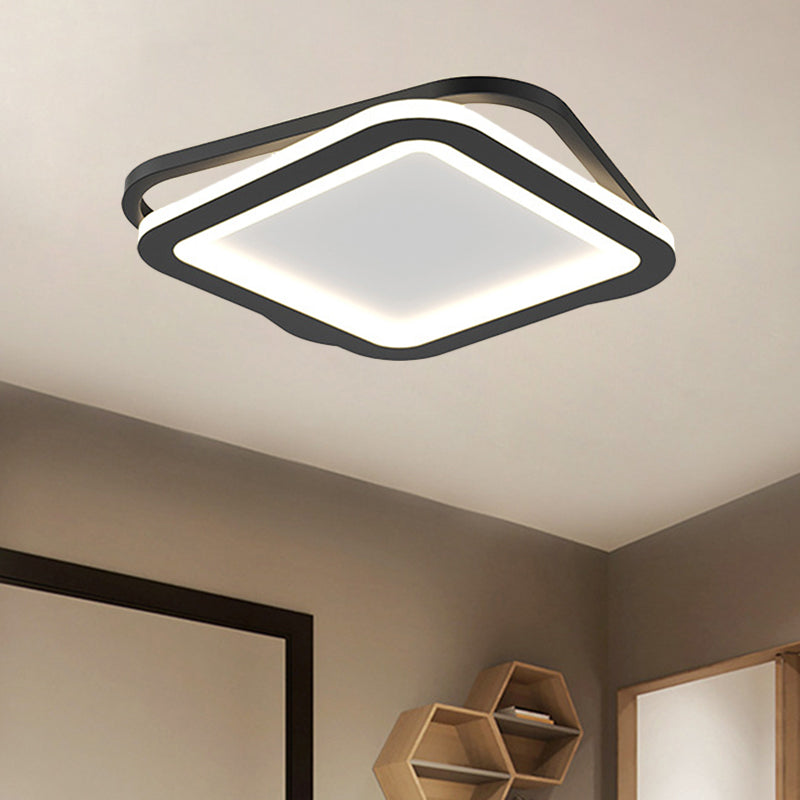 Simple Round/Square Ceiling Mounted Fixture Metal LED Hallway Flush Lighting in Black/Gold Black Square Plate Clearhalo 'Ceiling Lights' 'Close To Ceiling Lights' 'Close to ceiling' 'Flush mount' Lighting' 1272376