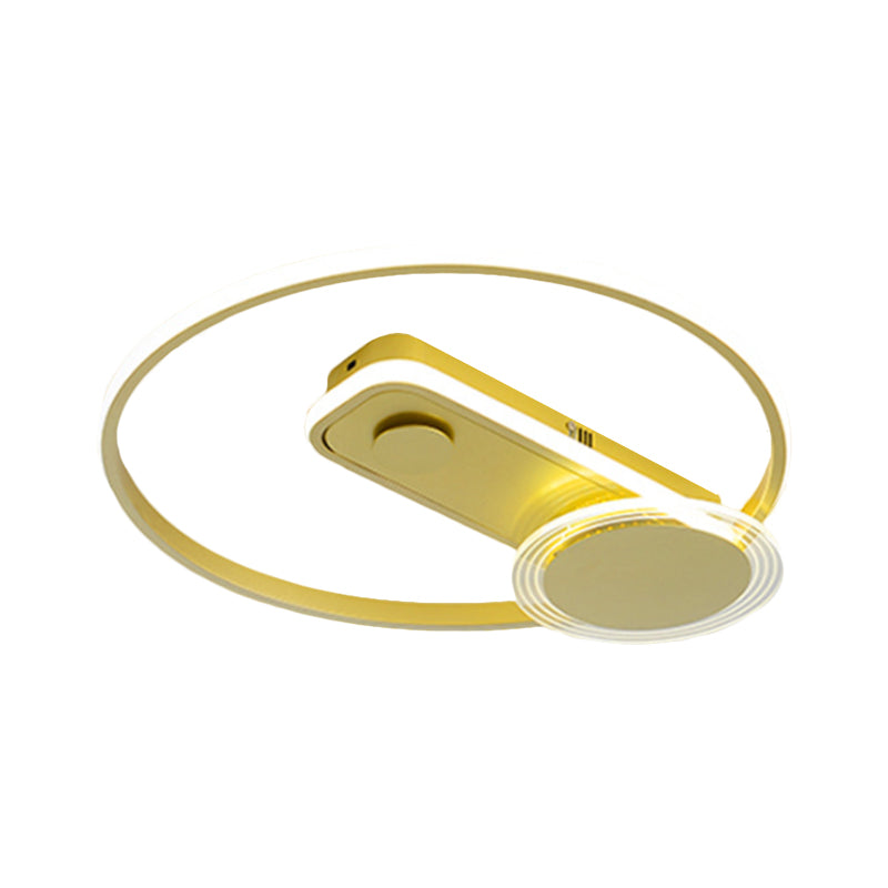 Metallic Hoop Flush Mount Light Minimal Black/Gold Finish LED Flush Lamp Fixture, 16"/19.5" Wide Clearhalo 'Ceiling Lights' 'Close To Ceiling Lights' 'Close to ceiling' 'Flush mount' Lighting' 1272436