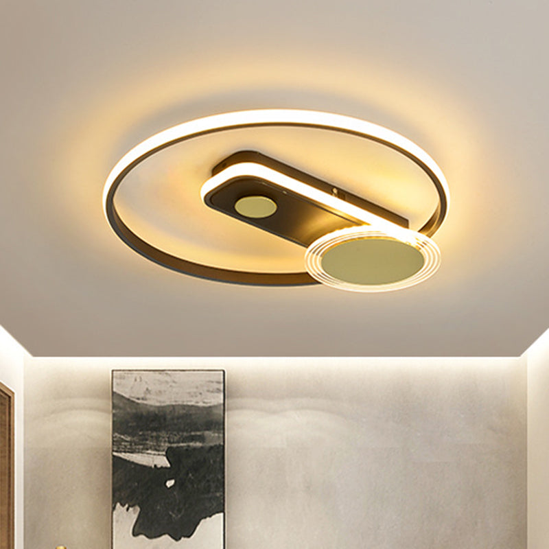 Metallic Hoop Flush Mount Light Minimal Black/Gold Finish LED Flush Lamp Fixture, 16"/19.5" Wide Black Clearhalo 'Ceiling Lights' 'Close To Ceiling Lights' 'Close to ceiling' 'Flush mount' Lighting' 1272439
