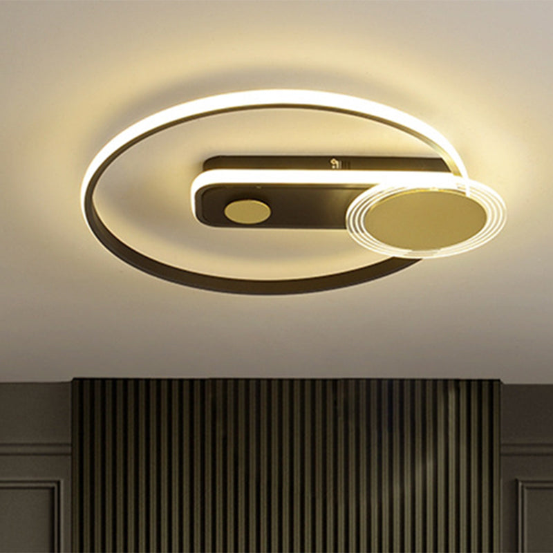 Metallic Hoop Flush Mount Light Minimal Black/Gold Finish LED Flush Lamp Fixture, 16"/19.5" Wide Clearhalo 'Ceiling Lights' 'Close To Ceiling Lights' 'Close to ceiling' 'Flush mount' Lighting' 1272441