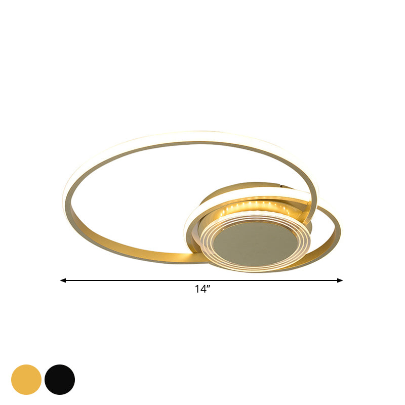 Black/Gold Hoop Flush Lighting Contemporary LED Metallic Ceiling Flush Mount for Bedroom, 14"/18" W Clearhalo 'Ceiling Lights' 'Close To Ceiling Lights' 'Close to ceiling' 'Flush mount' Lighting' 1272466