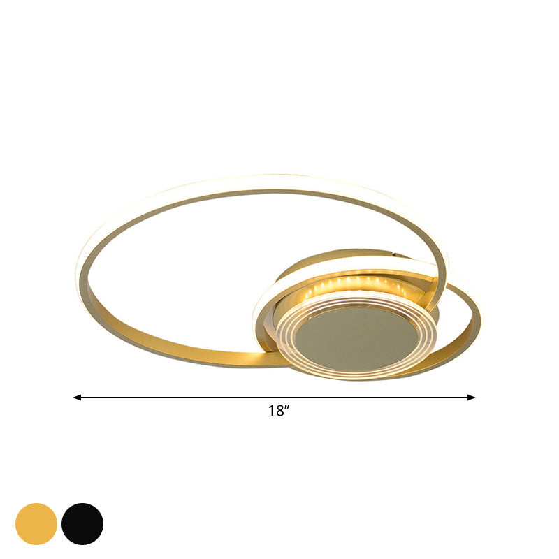 Black/Gold Hoop Flush Lighting Contemporary LED Metallic Ceiling Flush Mount for Bedroom, 14"/18" W Clearhalo 'Ceiling Lights' 'Close To Ceiling Lights' 'Close to ceiling' 'Flush mount' Lighting' 1272467
