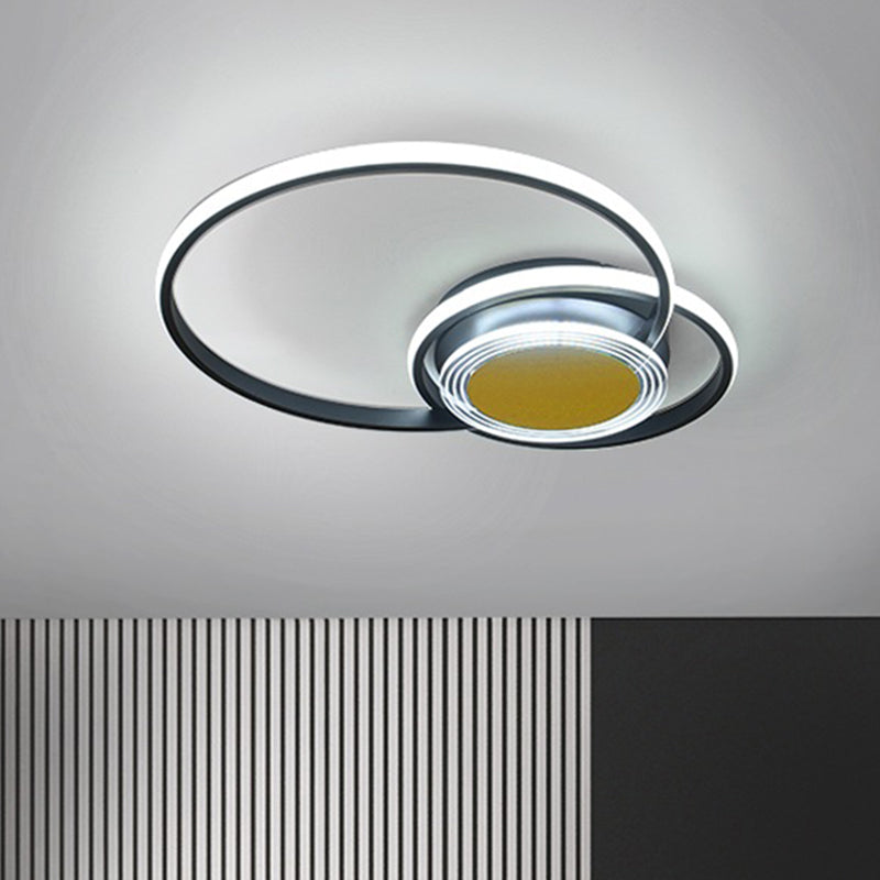 Black/Gold Hoop Flush Lighting Contemporary LED Metallic Ceiling Flush Mount for Bedroom, 14"/18" W Clearhalo 'Ceiling Lights' 'Close To Ceiling Lights' 'Close to ceiling' 'Flush mount' Lighting' 1272469