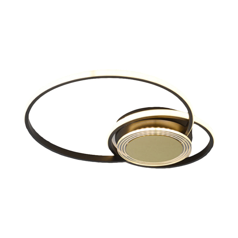 Black/Gold Hoop Flush Lighting Contemporary LED Metallic Ceiling Flush Mount for Bedroom, 14"/18" W Clearhalo 'Ceiling Lights' 'Close To Ceiling Lights' 'Close to ceiling' 'Flush mount' Lighting' 1272471