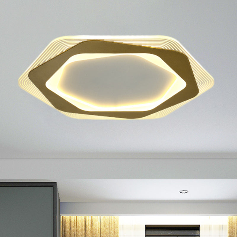 Metal Hexagon/Pentagon Flush Mount Modernism 18"/21.5" Width LED Flushmount Ceiling Light in Gold for Parlour Gold Hexagon Clearhalo 'Ceiling Lights' 'Close To Ceiling Lights' 'Close to ceiling' 'Flush mount' Lighting' 1272482