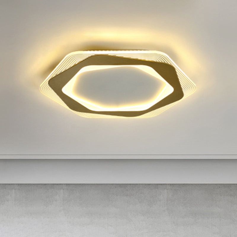 Metal Hexagon/Pentagon Flush Mount Modernism 18"/21.5" Width LED Flushmount Ceiling Light in Gold for Parlour Clearhalo 'Ceiling Lights' 'Close To Ceiling Lights' 'Close to ceiling' 'Flush mount' Lighting' 1272483