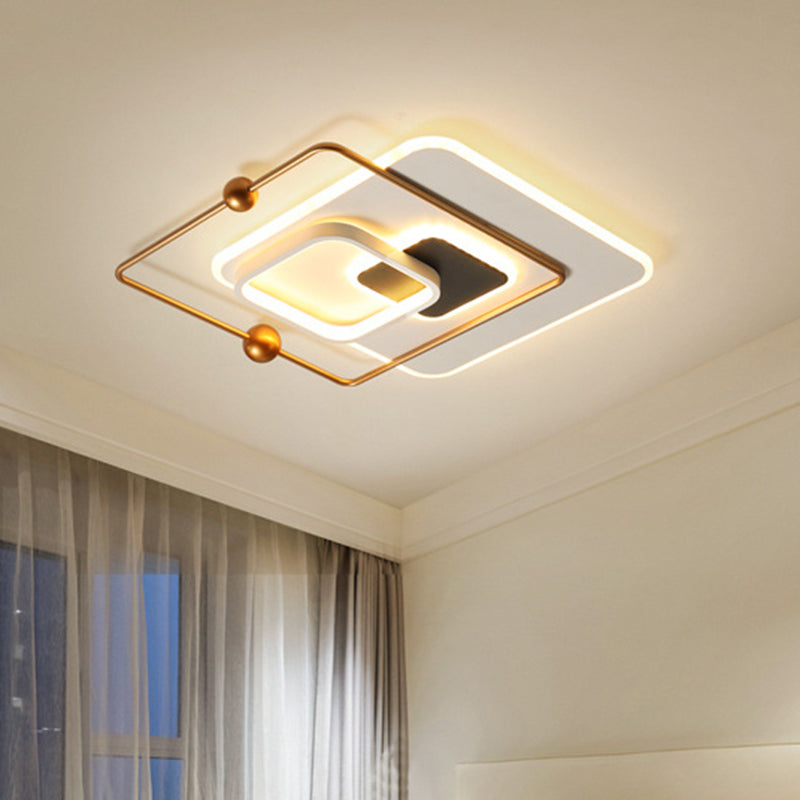 Modern Squared Ceiling Flush Metal LED Bedroom Flush Mount Fixture in White and Gold, Warm/White Light White-Gold Clearhalo 'Ceiling Lights' 'Close To Ceiling Lights' 'Close to ceiling' 'Flush mount' Lighting' 1272492
