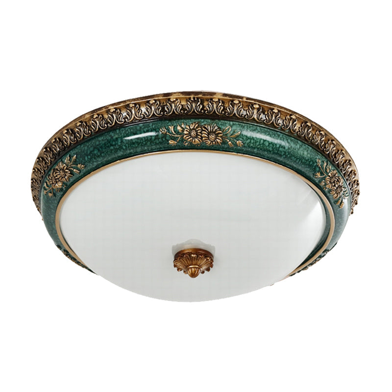 Green LED Flush Ceiling Light Fixture Retro Opal Glass Bowl Flushmount for Bedroom, 14"/16"/19.5" W Clearhalo 'Ceiling Lights' 'Close To Ceiling Lights' 'Close to ceiling' 'Flush mount' Lighting' 1272695
