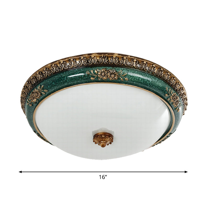 Green LED Flush Ceiling Light Fixture Retro Opal Glass Bowl Flushmount for Bedroom, 14"/16"/19.5" W Clearhalo 'Ceiling Lights' 'Close To Ceiling Lights' 'Close to ceiling' 'Flush mount' Lighting' 1272698