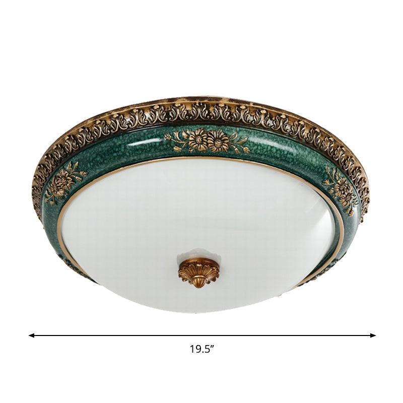 Green LED Flush Ceiling Light Fixture Retro Opal Glass Bowl Flushmount for Bedroom, 14"/16"/19.5" W Clearhalo 'Ceiling Lights' 'Close To Ceiling Lights' 'Close to ceiling' 'Flush mount' Lighting' 1272699