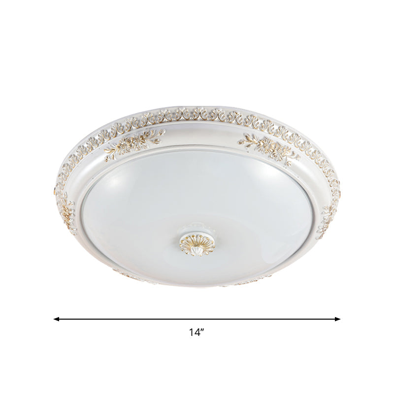 Bowl Corridor Ceiling Flush Light Vintage Frosted Glass 14"/16"/19.5" W LED White Flush Mount Lamp Clearhalo 'Ceiling Lights' 'Close To Ceiling Lights' 'Close to ceiling' 'Flush mount' Lighting' 1272703