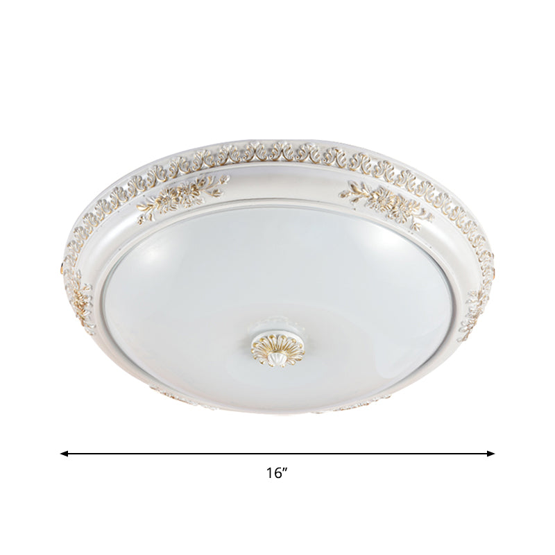Bowl Corridor Ceiling Flush Light Vintage Frosted Glass 14"/16"/19.5" W LED White Flush Mount Lamp Clearhalo 'Ceiling Lights' 'Close To Ceiling Lights' 'Close to ceiling' 'Flush mount' Lighting' 1272704