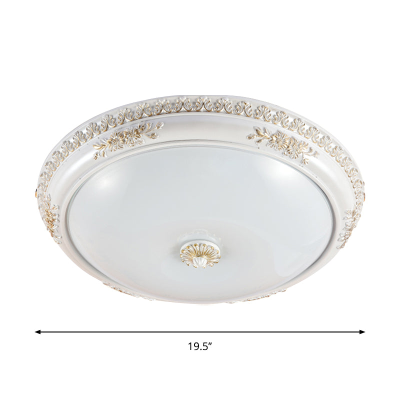 Bowl Corridor Ceiling Flush Light Vintage Frosted Glass 14"/16"/19.5" W LED White Flush Mount Lamp Clearhalo 'Ceiling Lights' 'Close To Ceiling Lights' 'Close to ceiling' 'Flush mount' Lighting' 1272705