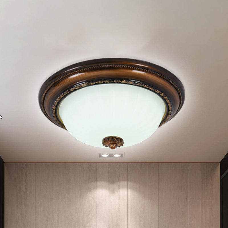 Classic Inverted Cloche Flush Mount Milky Glass 14"/16"/19.5" W LED Close to Ceiling Light Fixture in Brown Brown Clearhalo 'Ceiling Lights' 'Close To Ceiling Lights' 'Close to ceiling' 'Flush mount' Lighting' 1272746