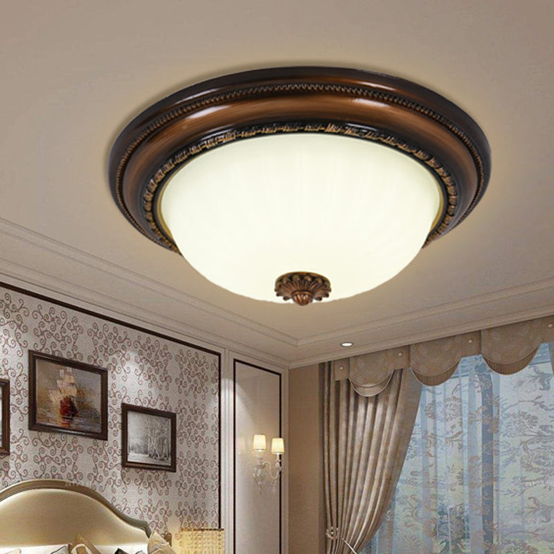 Classic Inverted Cloche Flush Mount Milky Glass 14"/16"/19.5" W LED Close to Ceiling Light Fixture in Brown Clearhalo 'Ceiling Lights' 'Close To Ceiling Lights' 'Close to ceiling' 'Flush mount' Lighting' 1272747
