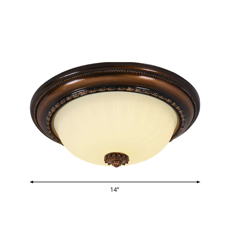 Classic Inverted Cloche Flush Mount Milky Glass 14"/16"/19.5" W LED Close to Ceiling Light Fixture in Brown Clearhalo 'Ceiling Lights' 'Close To Ceiling Lights' 'Close to ceiling' 'Flush mount' Lighting' 1272749