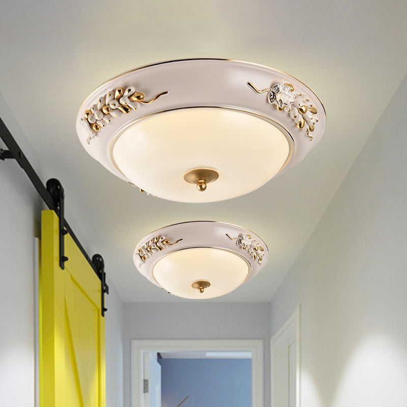 White LED Flush Ceiling Light Fixture Classic Opal Glass Bowl Flushmount with Embossed Spikelet Decor, 12"/14"/18" W Clearhalo 'Ceiling Lights' 'Close To Ceiling Lights' 'Close to ceiling' 'Flush mount' Lighting' 1272799