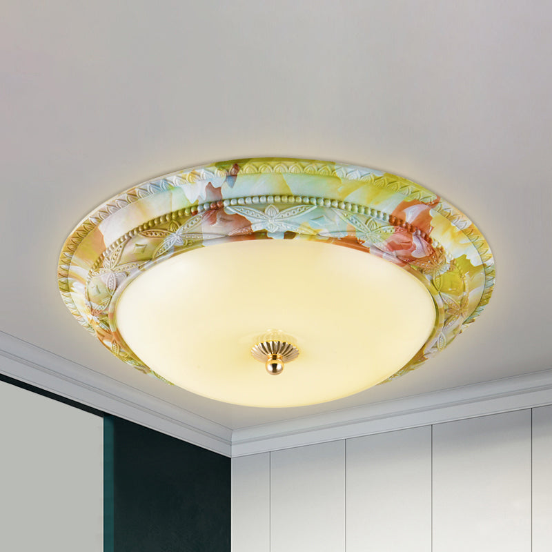 White-Green Tiered Ceiling Lamp Rustic Opal Glass Living Room LED Flush Mount Light Fixture, 14"/16"/19.5" W Clearhalo 'Ceiling Lights' 'Close To Ceiling Lights' 'Close to ceiling' 'Flush mount' Lighting' 1272817