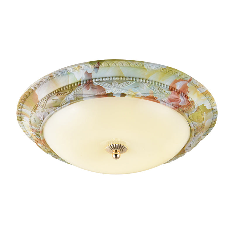 White-Green Tiered Ceiling Lamp Rustic Opal Glass Living Room LED Flush Mount Light Fixture, 14"/16"/19.5" W Clearhalo 'Ceiling Lights' 'Close To Ceiling Lights' 'Close to ceiling' 'Flush mount' Lighting' 1272818