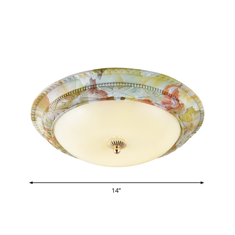 White-Green Tiered Ceiling Lamp Rustic Opal Glass Living Room LED Flush Mount Light Fixture, 14"/16"/19.5" W Clearhalo 'Ceiling Lights' 'Close To Ceiling Lights' 'Close to ceiling' 'Flush mount' Lighting' 1272819