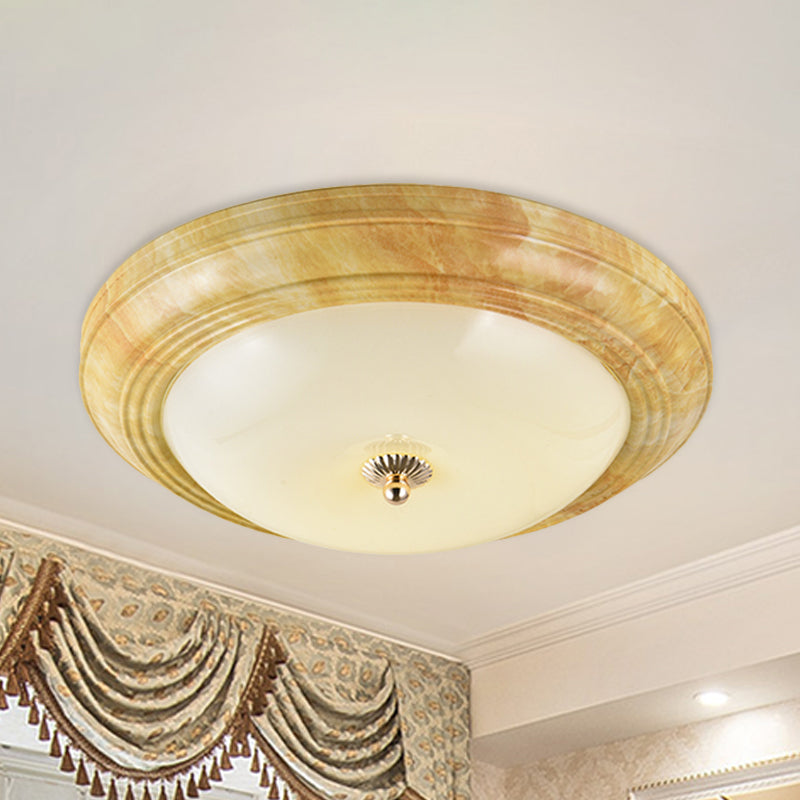 Minimalist Bowl Flush Ceiling Light White Glass 14"/16"/19.5" Wide LED Flushmount in Yellow for Foyer Yellow Clearhalo 'Ceiling Lights' 'Close To Ceiling Lights' 'Close to ceiling' 'Flush mount' Lighting' 1272822