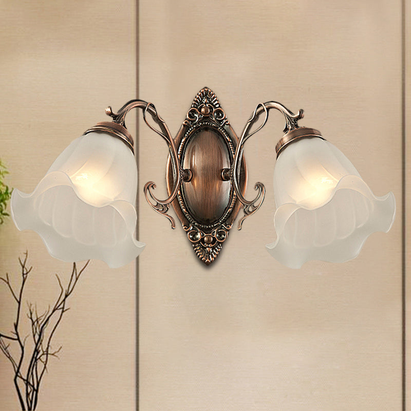 Frosted White Glass Ruffle Sconce Light Traditional 1/2-Head Corner Wall Mount Light in Bronze/Copper 2.0 Copper Clearhalo 'Wall Lamps & Sconces' 'Wall Lights' Lighting' 1272901