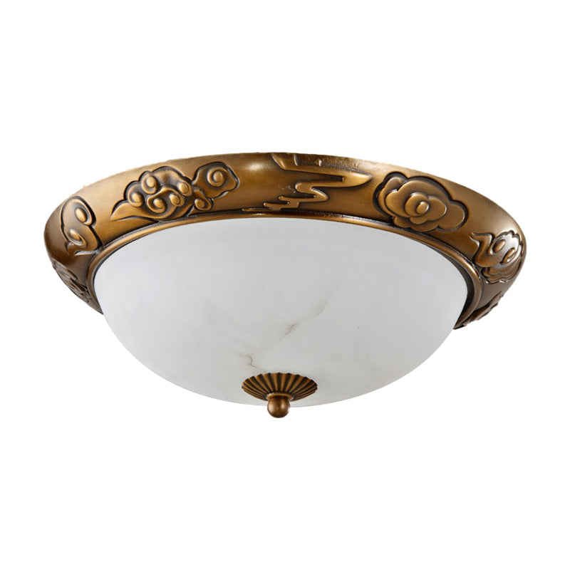12"/16"/19.5" W Brass LED Flush Lighting Traditional Milk White Glass Dome Shade Flush Mount Lamp Clearhalo 'Ceiling Lights' 'Close To Ceiling Lights' 'Close to ceiling' 'Flush mount' Lighting' 1273044