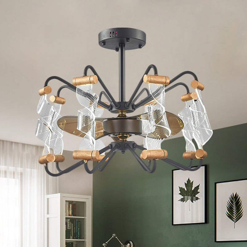 29.5" Width Acrylic Twisted Ceiling Fan Lamp Modern 8 Lights Black 3-Blade Semi Flush Light Fixture Clearhalo 'Ceiling Fans with Lights' 'Ceiling Fans' 'Modern Ceiling Fans' 'Modern' Lighting' 1273163