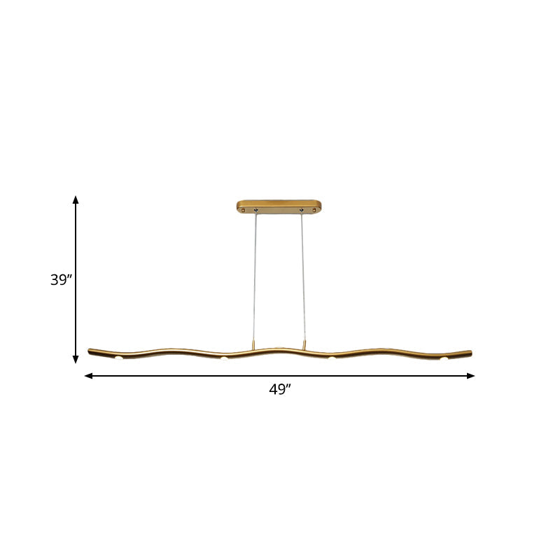 Gold/Wood Waving Line Suspension Light Simple LED Metallic Ceiling Chandelier in Warm/White Light Clearhalo 'Ceiling Lights' 'Chandeliers' 'Modern Chandeliers' 'Modern' Lighting' 1273206