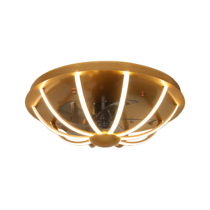 Domed Cage Hanging Fan Light Modernist Metallic White/Grey/Gold LED Flushmount Lamp with 4 Blades, 23.5" W Clearhalo 'Ceiling Fans with Lights' 'Ceiling Fans' 'Modern Ceiling Fans' 'Modern' Lighting' 1273264