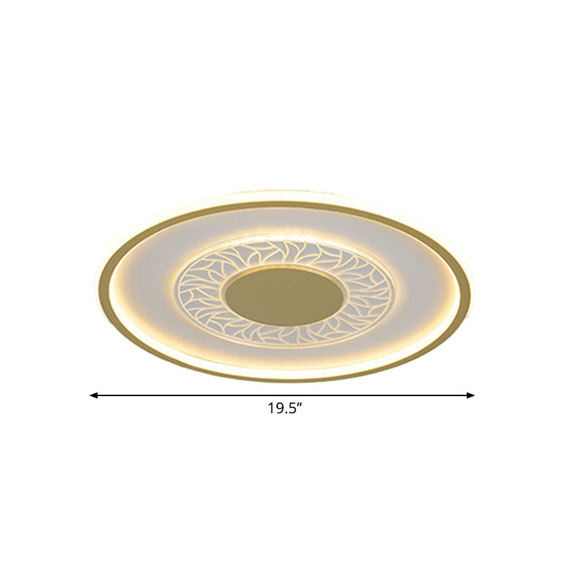 Square/Round Metal Flush Lighting Simplicity 16"/19.5" Width LED Gold Ceiling Lamp Fixture Clearhalo 'Ceiling Lights' 'Close To Ceiling Lights' 'Close to ceiling' 'Flush mount' Lighting' 1273382