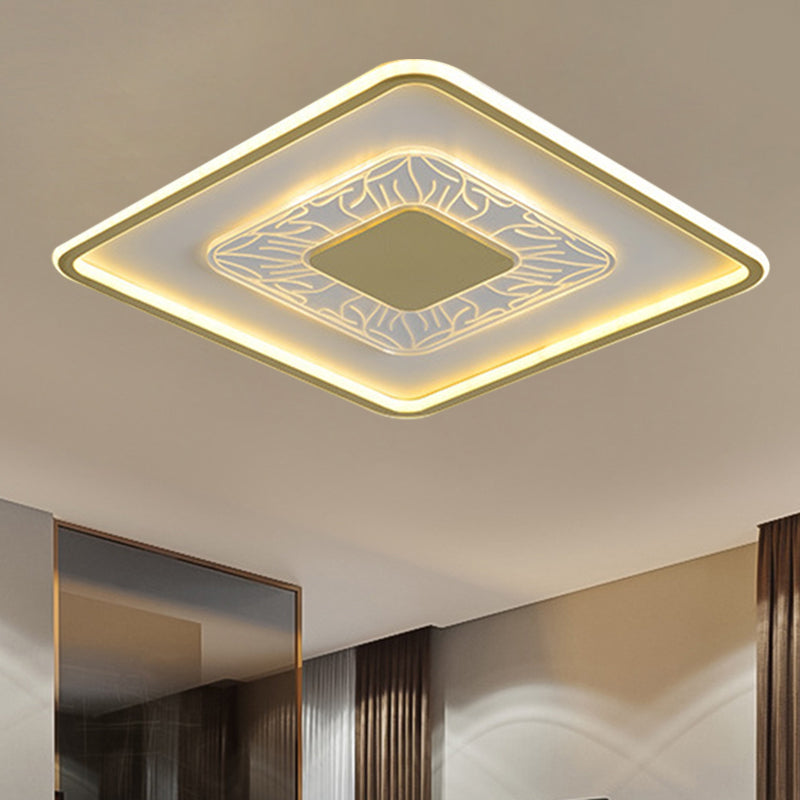 Square/Round Metal Flush Lighting Simplicity 16"/19.5" Width LED Gold Ceiling Lamp Fixture Clearhalo 'Ceiling Lights' 'Close To Ceiling Lights' 'Close to ceiling' 'Flush mount' Lighting' 1273383