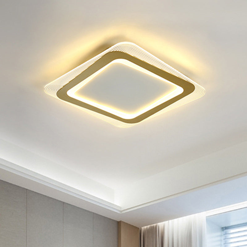 Metallic Square/Round Flushmount Lamp Modernism LED Gold Flush Mount Light, 16"/19.5" Wide Clearhalo 'Ceiling Lights' 'Close To Ceiling Lights' 'Close to ceiling' 'Flush mount' Lighting' 1273403