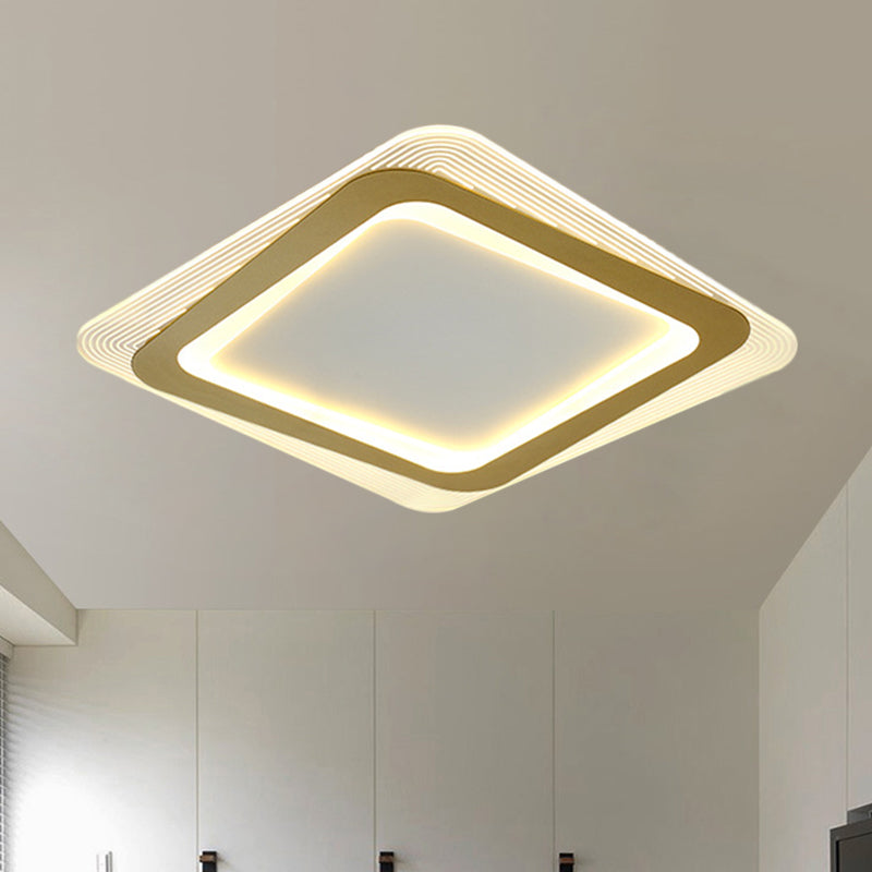 Metallic Square/Round Flushmount Lamp Modernism LED Gold Flush Mount Light, 16"/19.5" Wide Clearhalo 'Ceiling Lights' 'Close To Ceiling Lights' 'Close to ceiling' 'Flush mount' Lighting' 1273404