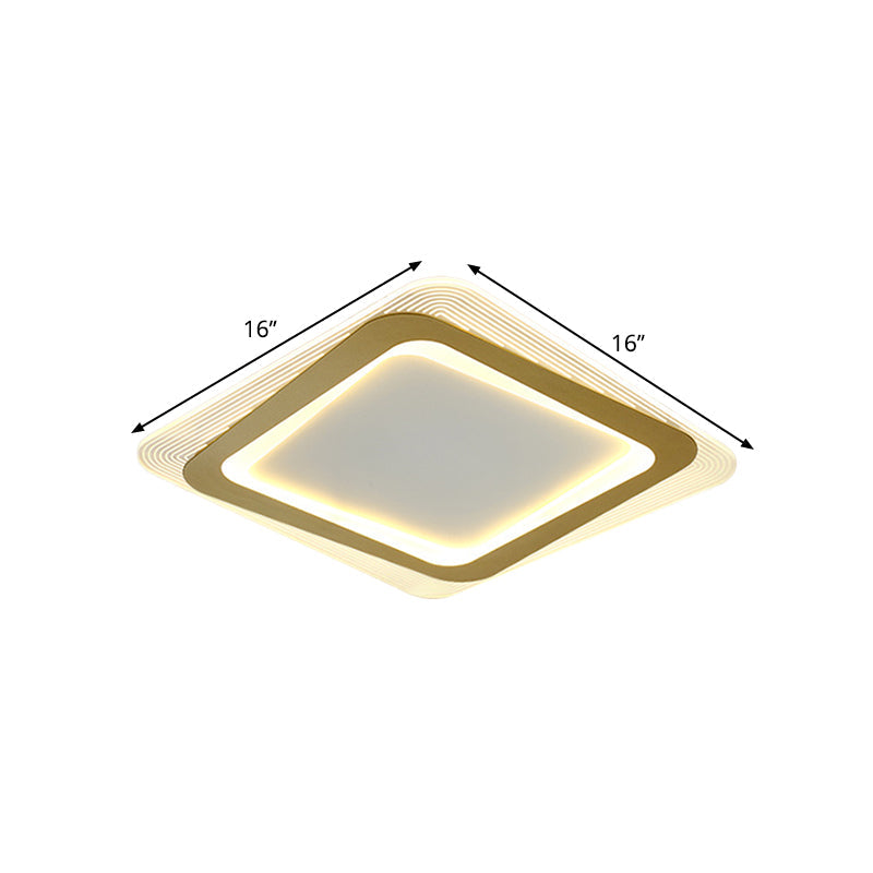 Metallic Square/Round Flushmount Lamp Modernism LED Gold Flush Mount Light, 16"/19.5" Wide Clearhalo 'Ceiling Lights' 'Close To Ceiling Lights' 'Close to ceiling' 'Flush mount' Lighting' 1273406