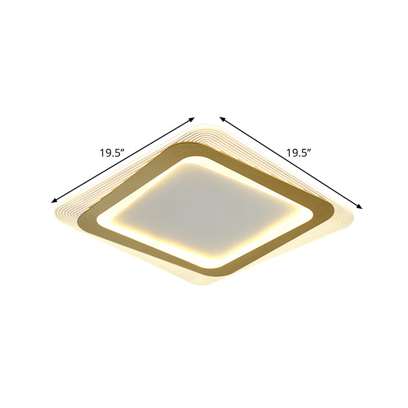 Metallic Square/Round Flushmount Lamp Modernism LED Gold Flush Mount Light, 16"/19.5" Wide Clearhalo 'Ceiling Lights' 'Close To Ceiling Lights' 'Close to ceiling' 'Flush mount' Lighting' 1273407
