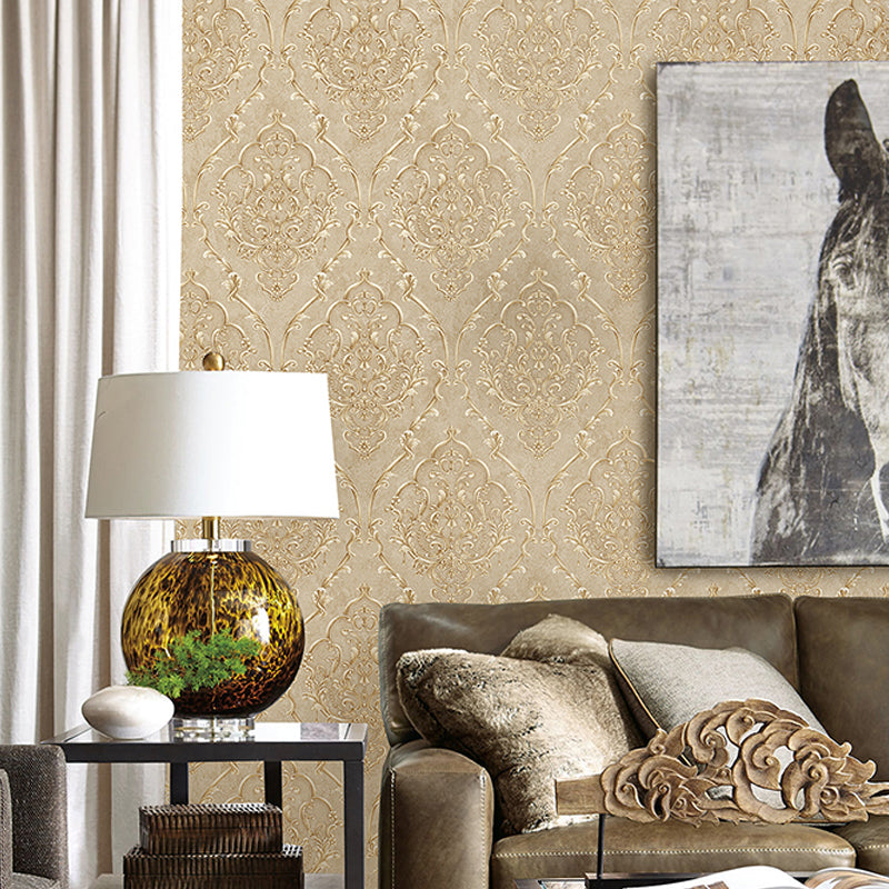 Soft Color Medallion Wallpaper Damask Nostalgic Stain-Resistant Wall Art for Living Room Coffee Clearhalo 'Vintage wall decor' 'Vintage' 'Wallpaper' Wall Decor' 1273925