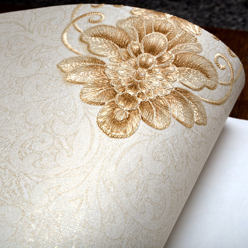 Unpasted Flower Wallpaper Roll Retro Style 3D Embossed Wall Covering, 57.1-sq ft Clearhalo 'Vintage wall decor' 'Vintage' 'Wallpaper' Wall Decor' 1273989