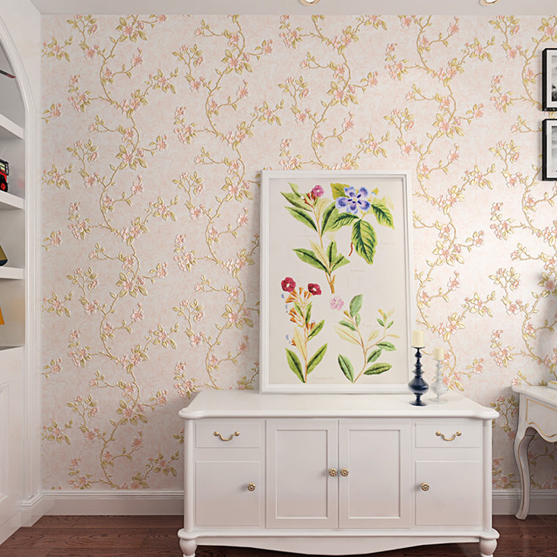 Cottage Blooming Apricot Wallpaper Light-Pink Bedroom Wall Decor, 33' L x 20.5" W Light Pink Clearhalo 'Country wall decor' 'Rustic' 'Wallpaper' Wall Decor' 1274253