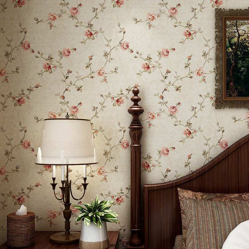 Country Peony Wallpaper Roll Light-Green Water Resistant Wall Covering for Bedroom Light Green Clearhalo 'Country wall decor' 'Rustic' 'Wallpaper' Wall Decor' 1274266