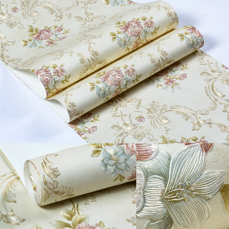 Washable Peonies Print Wallpaper Non-Woven Fabric Rustic Wall Decor for Living Room Clearhalo 'Country wall decor' 'Rustic' 'Wallpaper' Wall Decor' 1274295