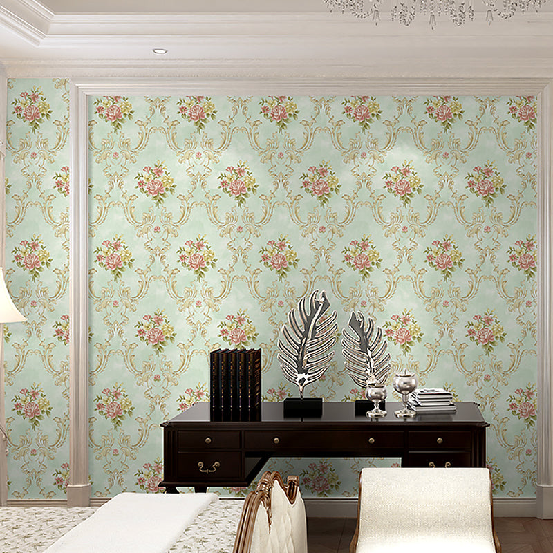 Washable Peonies Print Wallpaper Non-Woven Fabric Rustic Wall Decor for Living Room Clearhalo 'Country wall decor' 'Rustic' 'Wallpaper' Wall Decor' 1274298