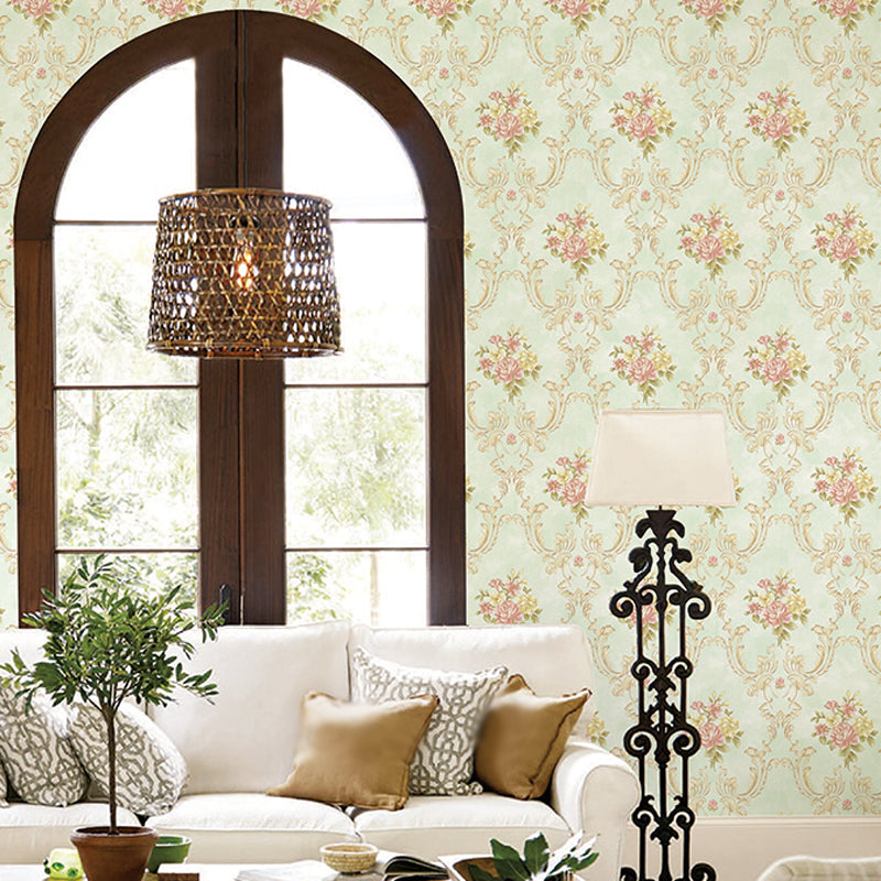 Washable Peonies Print Wallpaper Non-Woven Fabric Rustic Wall Decor for Living Room Clearhalo 'Country wall decor' 'Rustic' 'Wallpaper' Wall Decor' 1274299