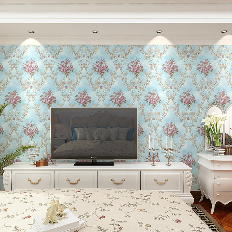 Washable Peonies Print Wallpaper Non-Woven Fabric Rustic Wall Decor for Living Room Clearhalo 'Country wall decor' 'Rustic' 'Wallpaper' Wall Decor' 1274305