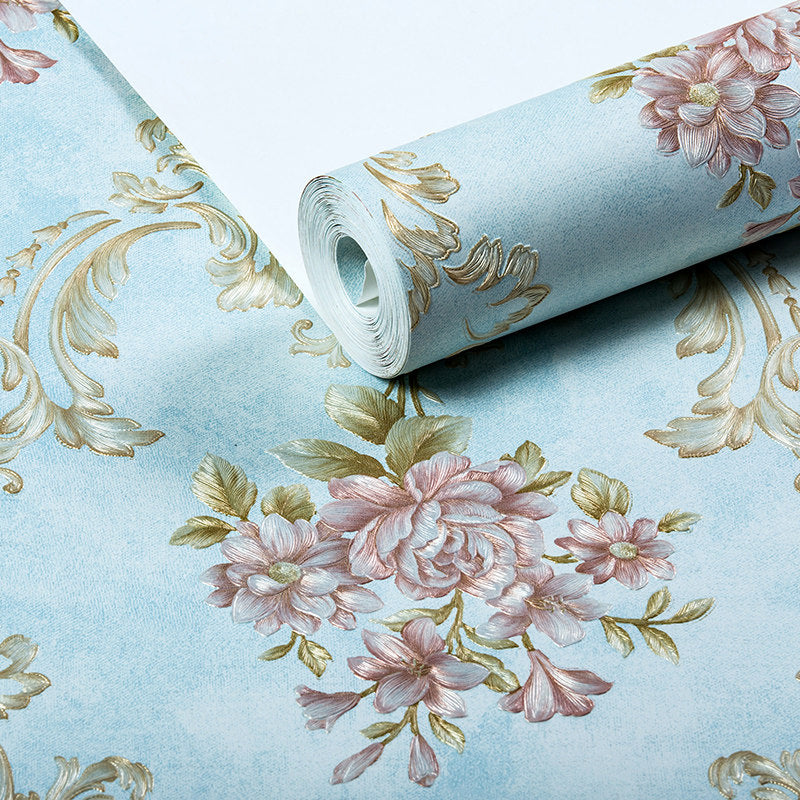 Washable Peonies Print Wallpaper Non-Woven Fabric Rustic Wall Decor for Living Room Clearhalo 'Country wall decor' 'Rustic' 'Wallpaper' Wall Decor' 1274306