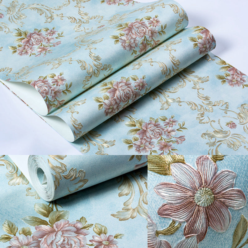 Washable Peonies Print Wallpaper Non-Woven Fabric Rustic Wall Decor for Living Room Clearhalo 'Country wall decor' 'Rustic' 'Wallpaper' Wall Decor' 1274307