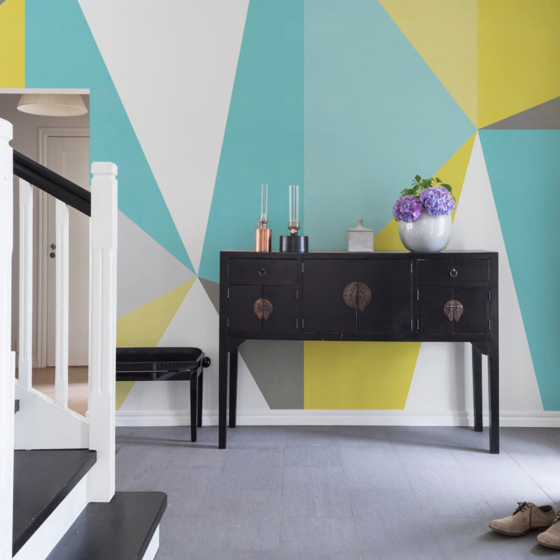 Mid Century Triangle Wall Murals Multicolored Geometric Wall Covering for Living Room Blue-Yellow-White Clearhalo 'Wall Decor' 'Wall Mural' 1274435